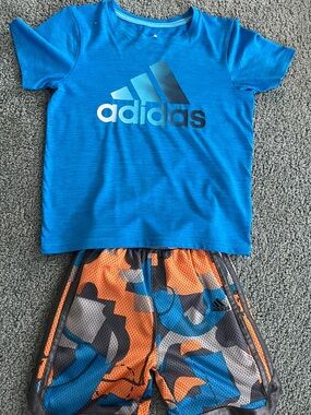 adidas Blue Tee with Orange & Blue Graphic Mesh Shorts